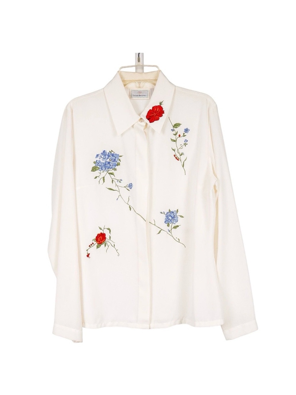 Embroidered Floral Susan Bristol Ivory Button-Up Shirt